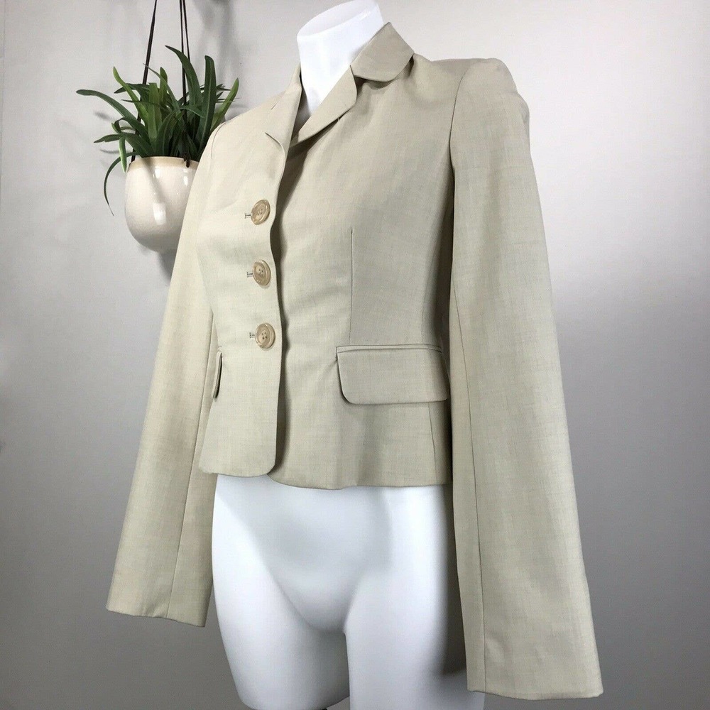 Robert Rodriguez Cropped Lined Blazer Jacket Tan 3 Button Womens‎ Size 4